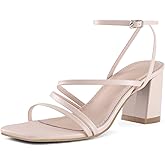 LACUONE Strappy Heels for women Block Heels Square Toe Chunky Ankle Buckle Pump Heeled Sandals