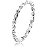 Lantine Thin Twist Ring 925 Sterling Silver Braided Infinity Twisted Stacking Pinky Knuckle Thumb Middle Finger Wedding Ring Band Size 2.5-8.5
