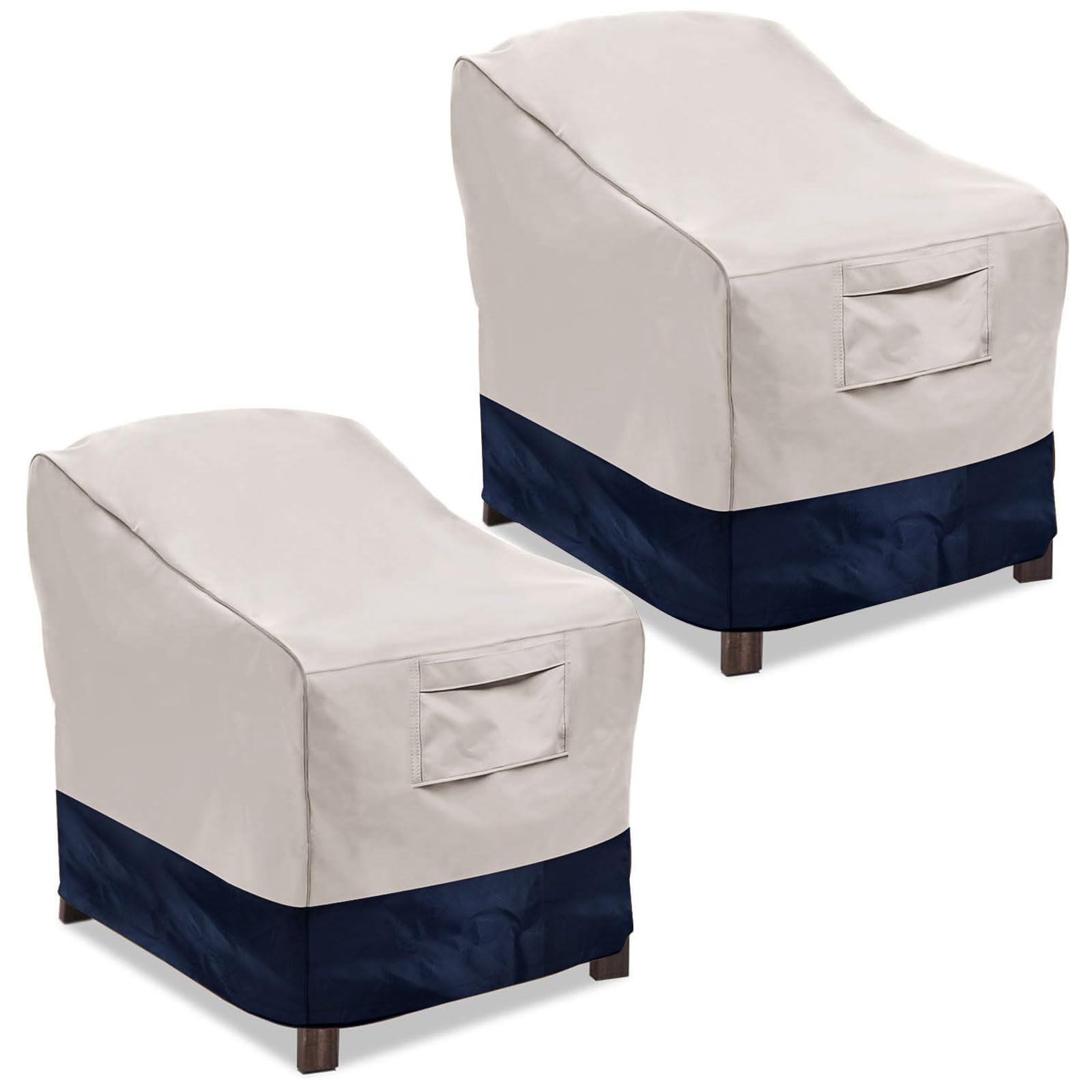 Vailge Patio Chair Covers, Lounge Deep Seat Cover, Heavy Duty and Waterproof Outdoor Lawn Patio Furniture Covers (Beige&Blue, 2 Pack-Medium) Image