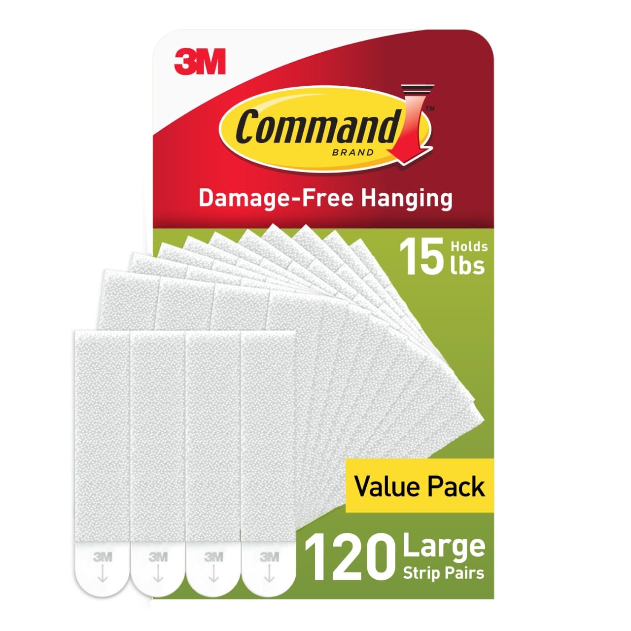 Photo 1 of Command 15 lb Large Picture Hanging Strips 120 Pairs, (240 Command Strips) Damage-Free Hanging Picture Hangers, No Tools Wall Hanger for Home Decor, White Adhesive