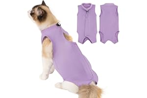 Avont Cat Recovery Suit Post-Surgery Onesie, Breathable Cone-of-Shame Alternative Bodysuit for Spayed Female Kittens, Skin Abdonminal Wound Care -Purple(M)