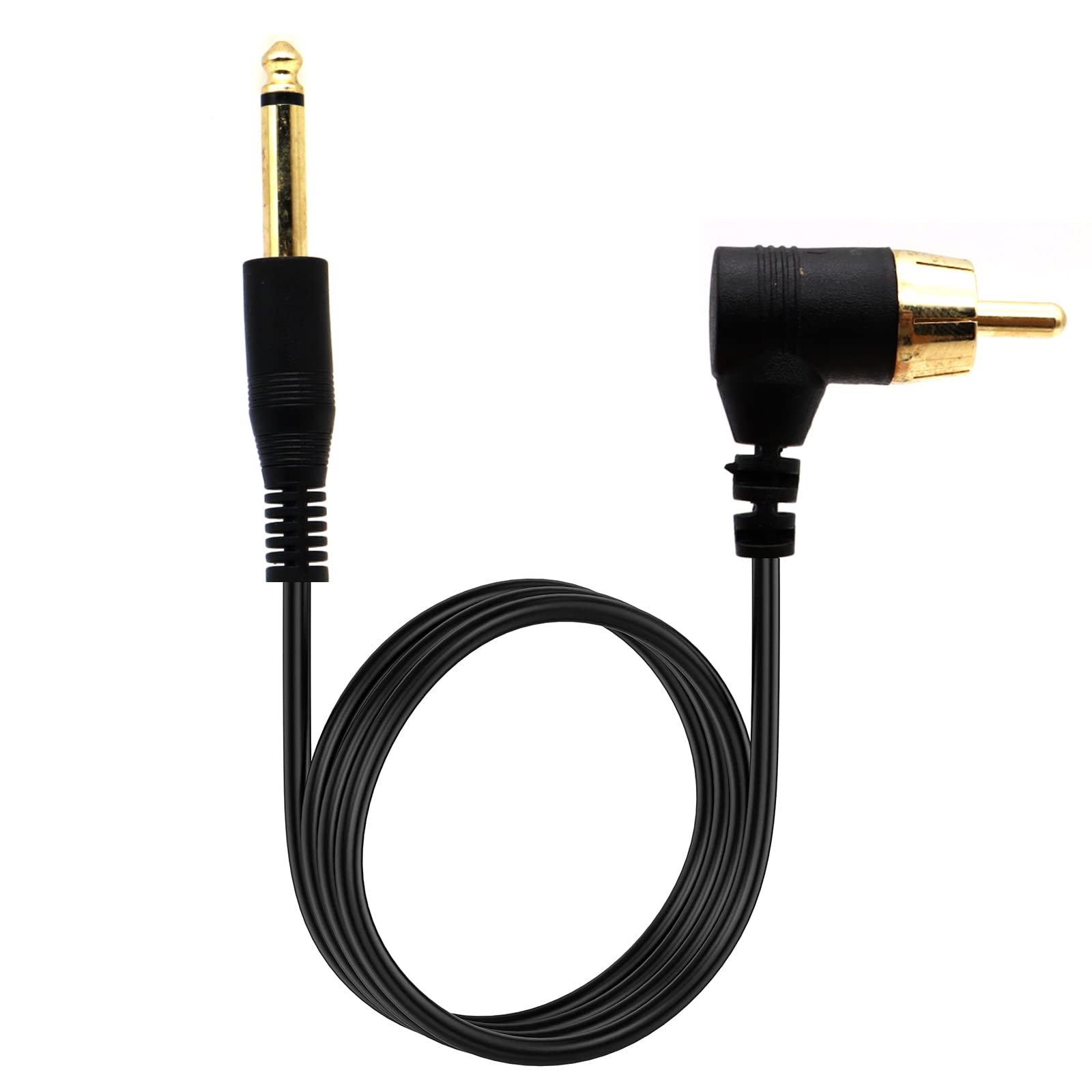 Tattoo Clip Cord Gold-plated Cable, AWADUO Professional Rubber Tattoo Clip Line Cable 6.35mm to RCA 90 Degree OD 2.2 Cords for Tattoo Pen/Rotary Tattoo Machine(Black/1.8M)