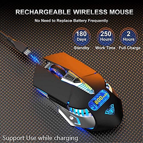 Bluetooth Mouse, Rechargeable Wireless Gaming Mouse Multi Device(BT 5.0/3.0+USB) with Side