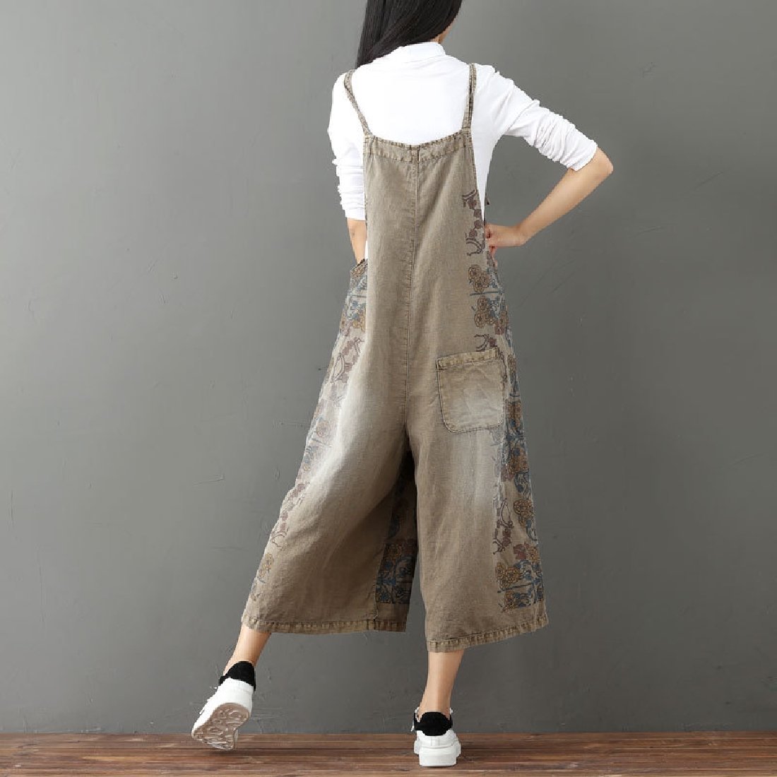 Againg Women Overalls Cowboy Plus Size Loose Distressed Bib Pants