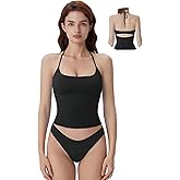 SUUKSESS Halter Tops for Women Tank Tops with Built in Bras Double Lined Open Back Y2K Going Out Camisole