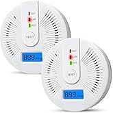 Carbon Monoxide Detectors,CO Detectors Battery Powered,2 Pack Carbon Monoxide CO Alarms with Light&Digital Display for Home,Bedroom,Kitchen,Office