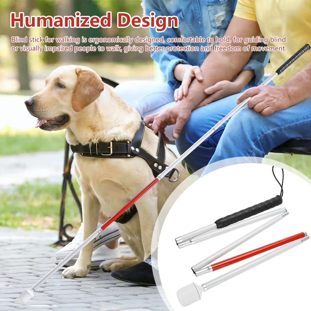 Watris Veiyi Blinder Folding Cane, Collapsible Walking Stick with Red Reflective Tape, Anti-Slip Blind Cane for The Blind and Visually Impaired People, 53.1in(135cm)