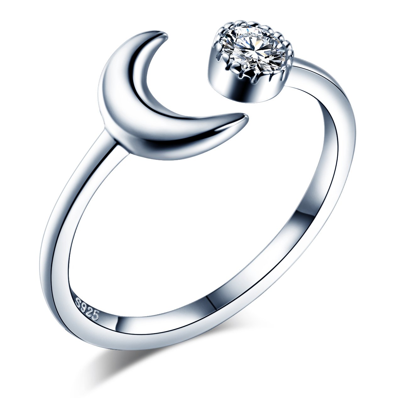 Infinite U Fashion Moon Sun 925 Sterling Silver Cubic Zirconia Band Ring Engagement Promise Anniversary Open Ring, Adjustable Size L-O