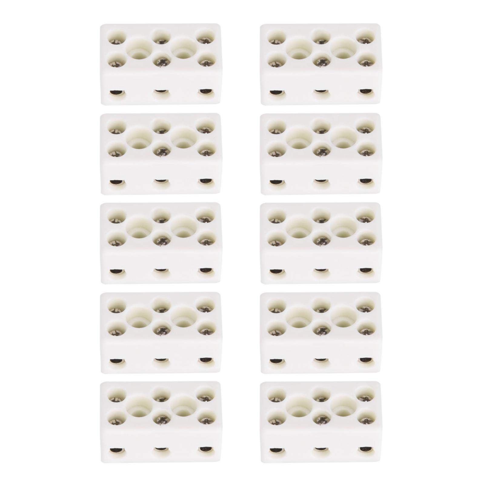 Ceramic Wire Connector, Cable Connectors, 10pcs 3 Way 24A Ceramic Terminal Block Wire Connector High Temperature Resistant