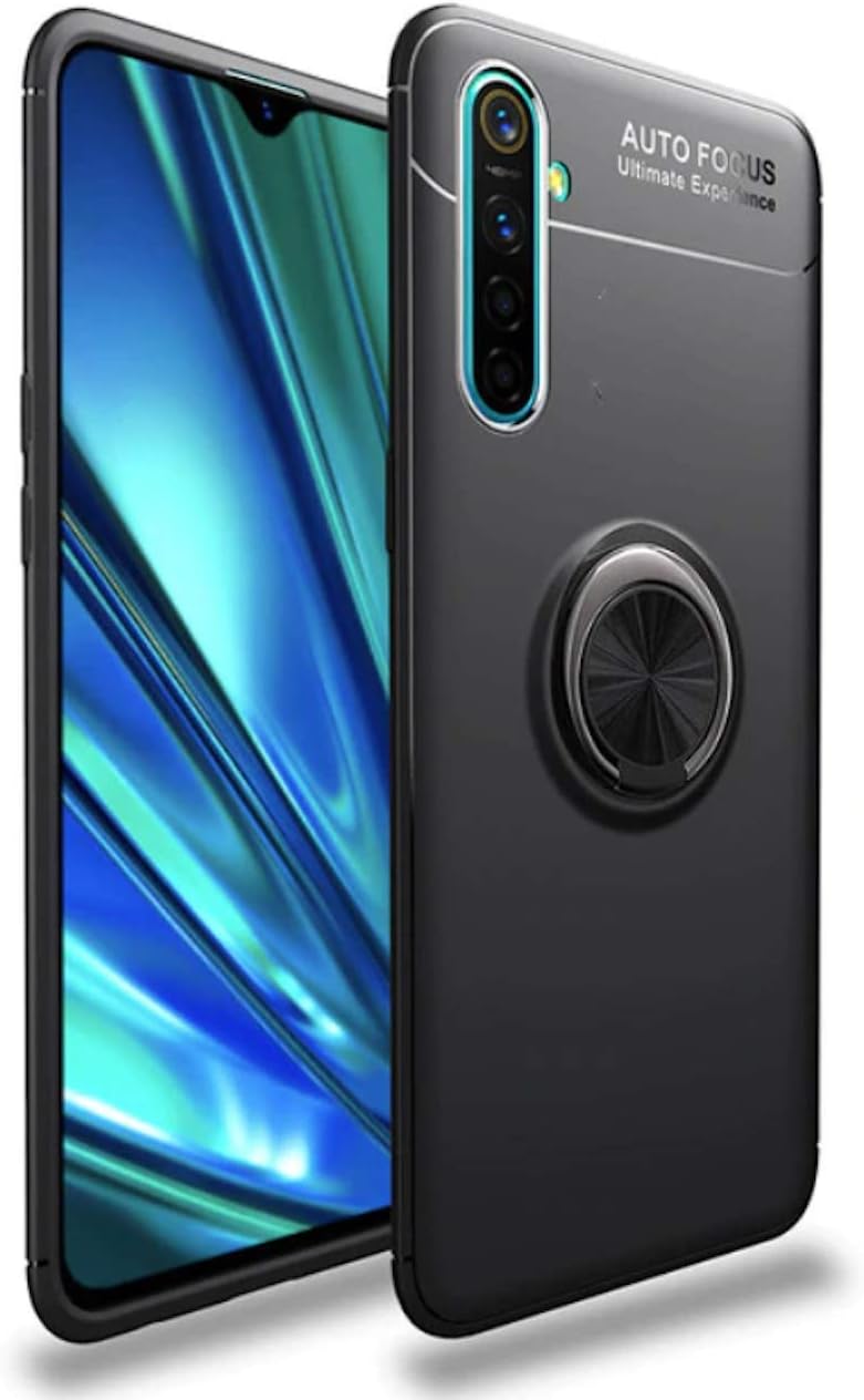 Bounceback ® Shock Proof Ring Stand Back Cover Case Designed for Realme X2 / XT - Jet Black
