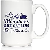 Bevvee The Mountains Are Calling And I Must Go - Coffee Mug - Fun Mountain Themed Gifts and Decor - Large 15oz White Ceramic Mug