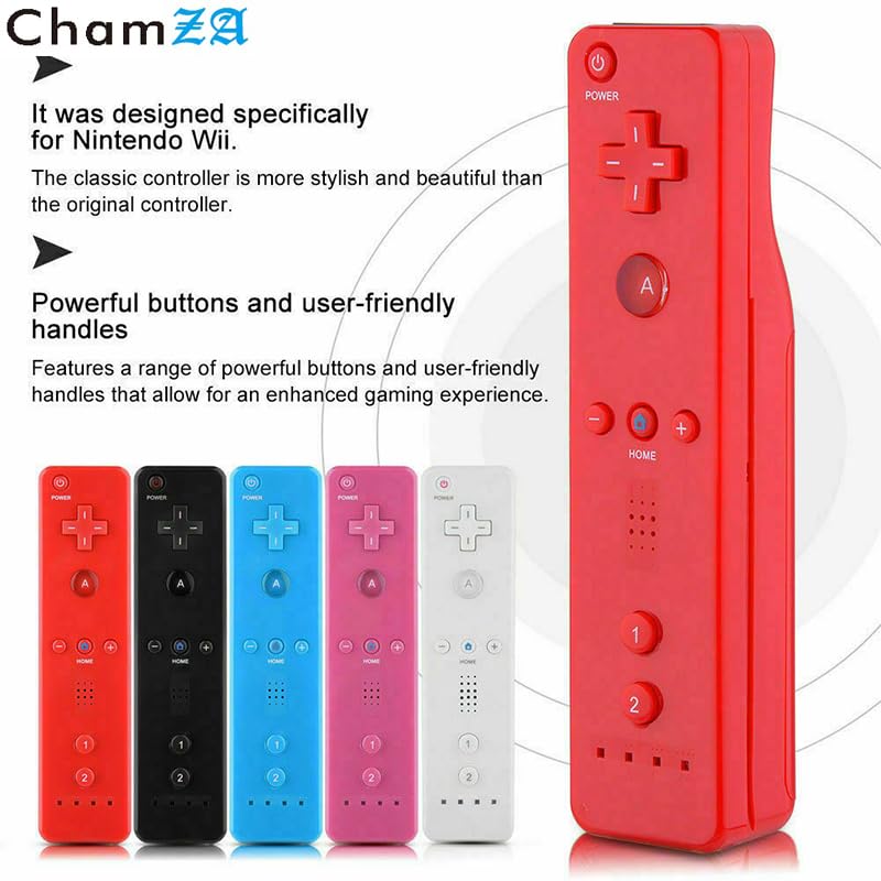 ChamZA Wireless Motion Remote Controller Gamepad for Wii/Wii U, w/Silicone Case & Hand strap (Pink)