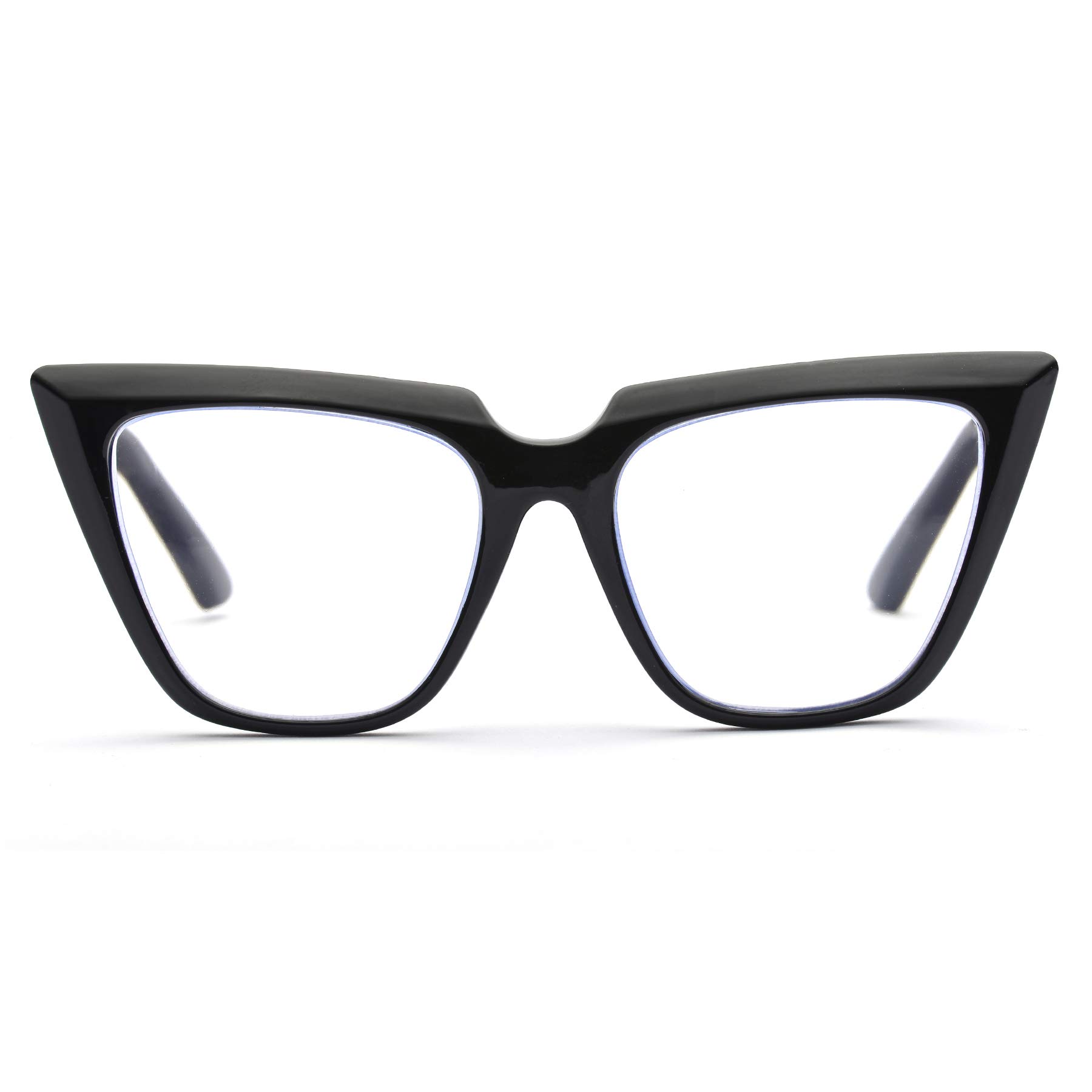 ZUVGEES Blue Light Blocking Reading Glasses Womens Chic Oversized Cat-Eye Eyeglasses Big Frames Large lens Computer Readers (Bright Black, 3.0)