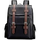 CYLYWJD Business Men and Women PU Leather Backpack 15.6inch Laptop Waterproof Backpack Travel Commuter Lightweight schoolbag (Black backpack9,Medium)
