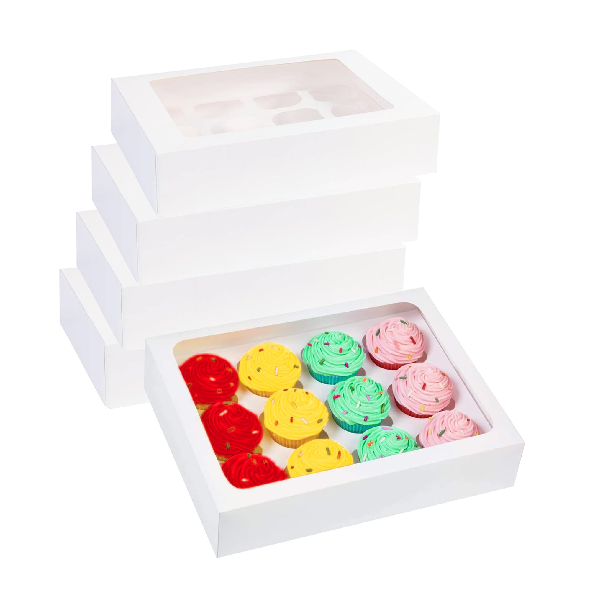 The Baker Shop 5 x 12 -Hole Cupcake Window Boxes | Pop-Up Cupcake Boxes 12 Hole | Bakery Boxes Cake Box Holders | 12 Hole Cupcake Boxes (5 Pack)
