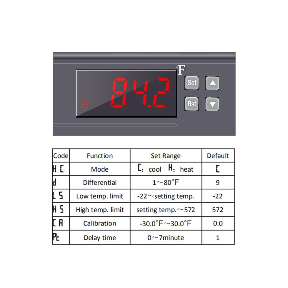 KT8230 Digital Thermostat 120VAC 30A Fahrenheit Temperature Controller Regulator -22~572℉ Heating Cooling for Incubator Brooder Refrigerator Fermenter Greenhouse: Industrial & Scientific