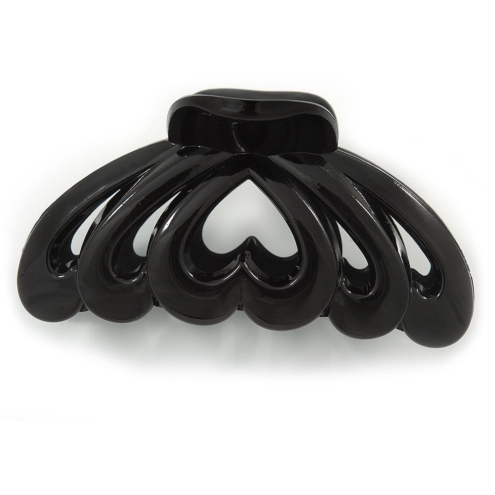 Large Black Acrylic Heart Hair Claw - 90mm Width