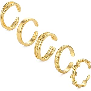 Tyqour 5Pcs Toe Rings for Women Gold Toe Ring Set Adjustable Dainty Open Summer Beach Foot Jewelry