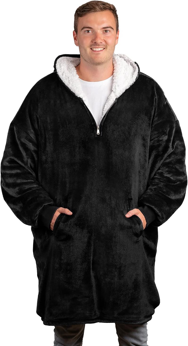 trekki The Big Softy Blanket Hoodie Oversized Sherpa Fleece Black