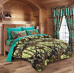 20 Lakes Neon Green Lime & Teal Camo Comforter, Sheet ...