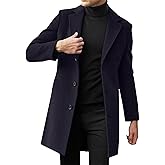 SOMTHRON Men's Casual Trench Coat Notched Lapel Mid Length Jacket Overcoat Single Breasted Winter Warm Pea Coat