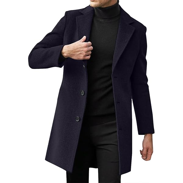 ZYXTIM Men's Wool Blend Coat with Detachable Plaid Scarfs Notched