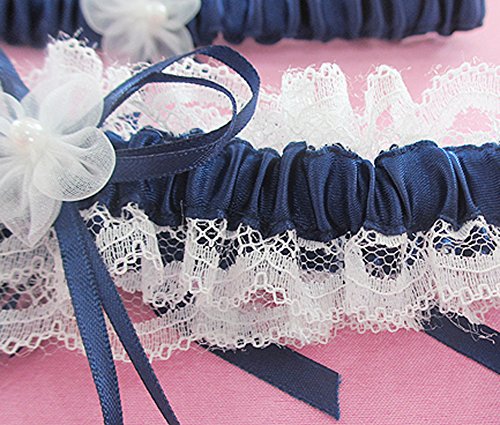 RIMOBUL Lace Wedding Garters with Toss Away - Set of 2 (Royal Blue)