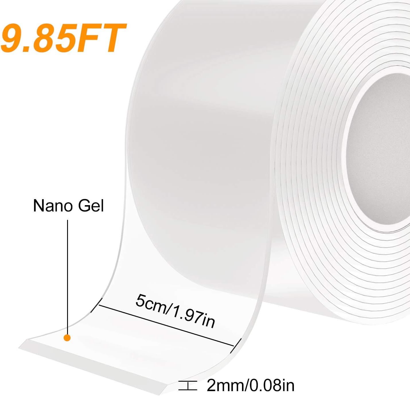 Nano Double Sided Tape (2Rolls 6M/19.7FT),Removable Gel Grip Tape Transparent Sticky Tape,Reusable Traceless Mounting Adhesive Tape Heavy Duty for Fix Carpet Photo Poster,Home Office Car Outdoor Decor: Industrial & Scientific