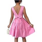 WDIRARA Women's Bow Chain Back Sleeveless Dress Flared A Line Short Dress