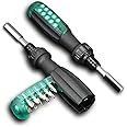 Deselen Ratcheting Screwdriver with Magnetic Bit Ratchet, Multi Bit Set, 11 in 1 Screwdriver Small Pocket Stubby Design, 1 Pack All in One Screwdriver(Green)