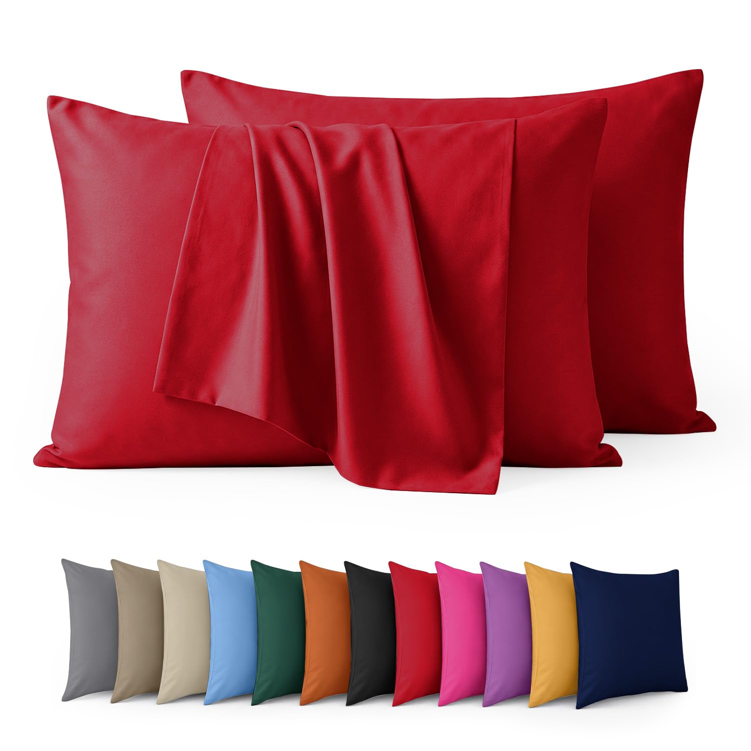 Aspire Homeware Pillow Cases 2 Pack – 100% Brushed Microfiber Red Pillowcases Super Soft Envelope Closure Pillow Cover (50x75cm)