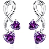 Earrings for Women, S925 Sterling Silver Birthstone Heart Studs Earring for Girlfriend Wife, Anniversary Birthday Christmas Valentines Mothers Day Gifts Jewelry for Womens Wife Her Mom