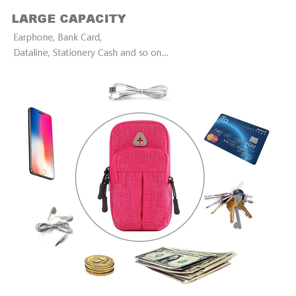 FIRSTBUY Sports Running Armband Adjustable Universal Armband CellPhone Holder, Sweatproof Jogging Phone GYM Exercise Workout Armband for iPhone X/8/8Plus/7/7Plus/Samsung Galaxy S9/S8/S7/LG (Rose Red)