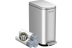 KSSKSS 2.6 Gallon Slim Bathroom Trash Can with Soft Close Lid, 10L Stainless Steel Garbage Can with Removable Liner Bucket, for Narrow Spaces,Bathroom, Bedroom (Silver)