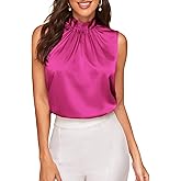 Verdusa Women's Elegant Sleeveless Satin Blouses Tie Back Pleated Dressy Work Tops Business Casual Outfits