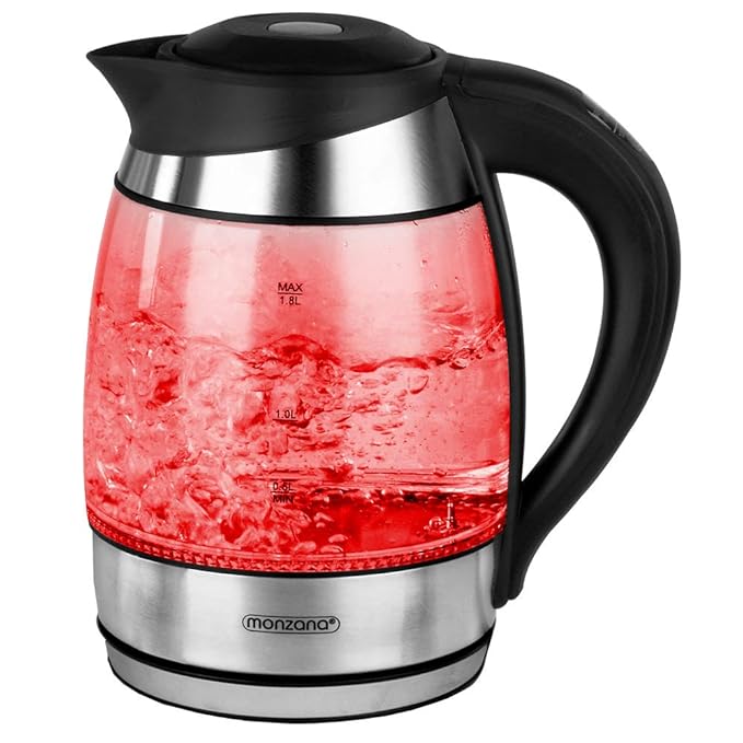 Wasserkocher Edelstahl/Glas mit Farbwechsel 1,8L 360° drehbarer Kontaktsockel inkl. Kalkfilter 2200W