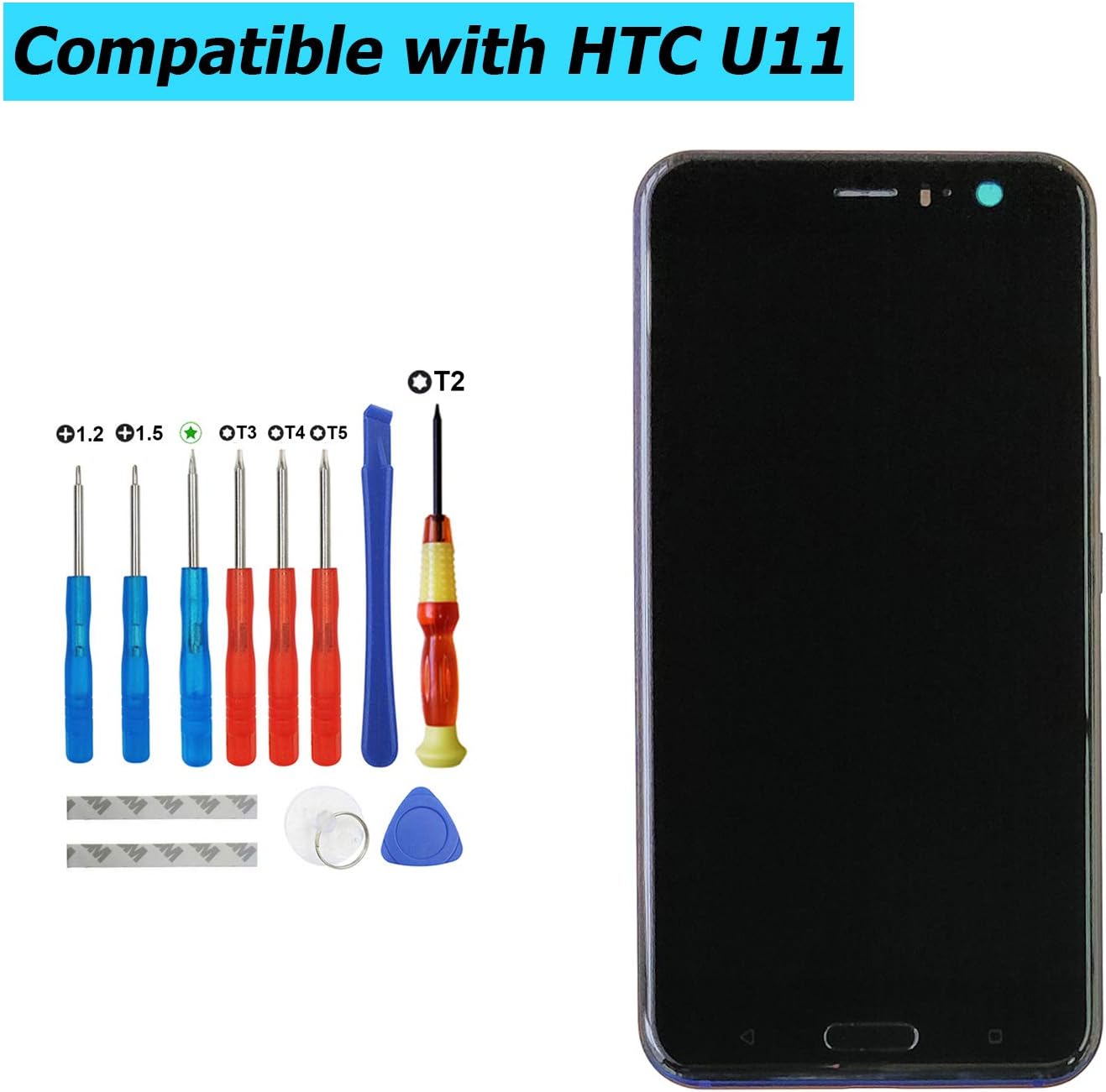 Upplus LCD Display Compatible for HTC U11 5.5 Inch Display LCD Touch Screen Digitizer Assembly Glass with Frame with Toolkit (Blue)