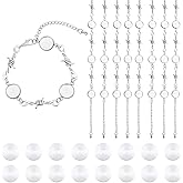 DICOSMETIC 10 Sets Bracelet Bezel Settings DIY Blank Bracelet Making Kit 12mm Stainless Steel Tray Bracelets Blanks Base Bangle Cabochon Trays with Thorns Bracelets Chain for DIY Jewelry Making