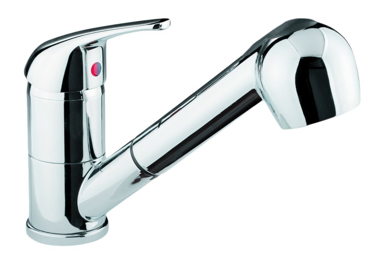 ADOB Low-Pressure Kitchen Sink Tap with Pull-Out Dish Rinser, Chrome-Plated, 39517