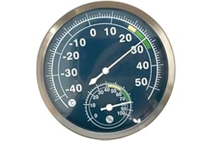 5-inch Blue Dial Thermometer Hygrometer Stainless Steel Case Indoor Outdoor Usage -40°c~50°c