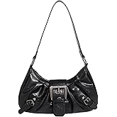 QWINEE Women's Vintage Buckle Shoulder Bag Y2K Punk PU Leather Handbag Clutch Purse