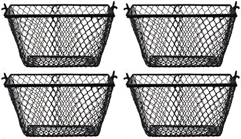Small Metal Rectangular, Oval and Round Wire Baskets with Handles, Black and White, 4-ct Sets