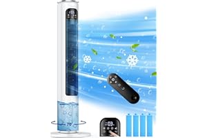 CENSTECH 37 INCH Evaporative Air Cooler w/LED Display, Touch Control & 20FT Remote, 3 Modes & 3 Speeds Swamp Cooler Air Conditioner, 12H Timer for Auto-off, 70° Wider Oscillating Air Cooler for Room