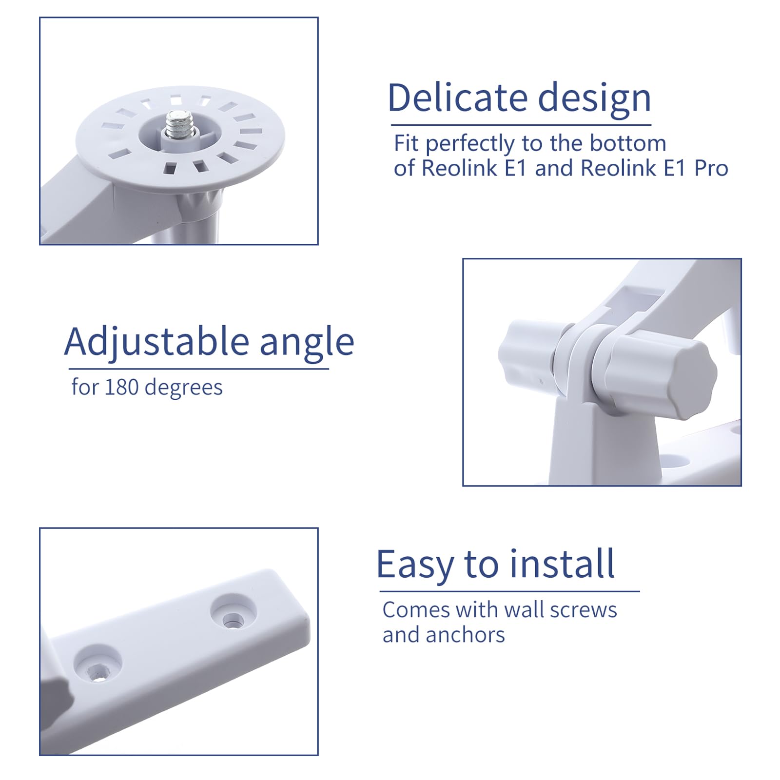 2 Pack Wall Mount Compatible with Reolink E1/E1 Pro Camera, Adjustable Wall Mount Bracket Indoor and Outdoor Security Mount 180 Degree with 1/4 inch Thread(Camera is NOT Included)