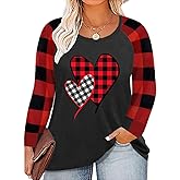 Plus Size Valentines Shirt for Women Cute Love Heart Graphic T-Shirt Long Sleeve Shirts for Her