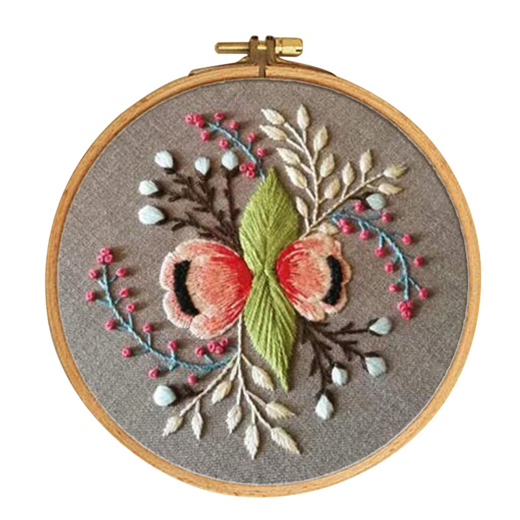 Stamped Embroidery Kit with Flower Pattern, PrePrinted Cloth & Hoop