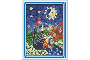 Funcrostitch Counted Cross Stitch Kits for Beginners,14CT Unprinted Pattern Embroidery Kit DMC Cotton Threads Needleworks for Adults-Cats Under The Sun (1) 7.5"×11"