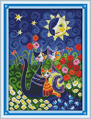 ZMVA Stamped Cross Stitch Kits Cats Under the Sun 14Count 19cmx28cm DIY Needle Work for Home Decor (K989) — image 1