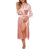 Ekouaer Satin Robes for Women Lace Trim Silk Robe 3/4 Sleeve Kimono Bathrobe Bride Bridesmaid Wedding Party Sleepwear S-XXL