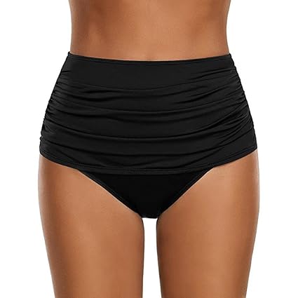 OverDose Damen Plus Größe Badehose Frauen Hoch taillierte Badehose Geraffte Bikini Hosen Schwimmen Shorts Swim Shorts